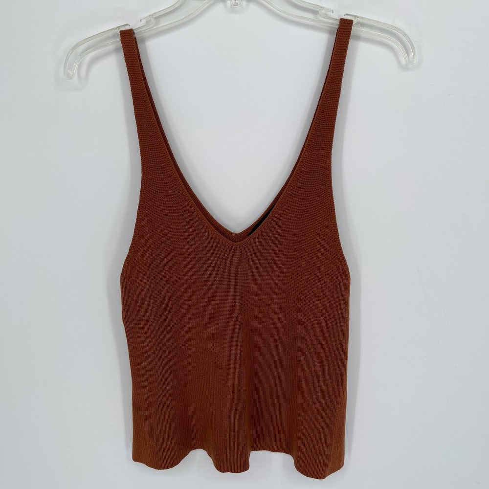 Forever 21 Women's Rust Ribbed Knit Sleeveless Deep V-Neck Tank Top Size M